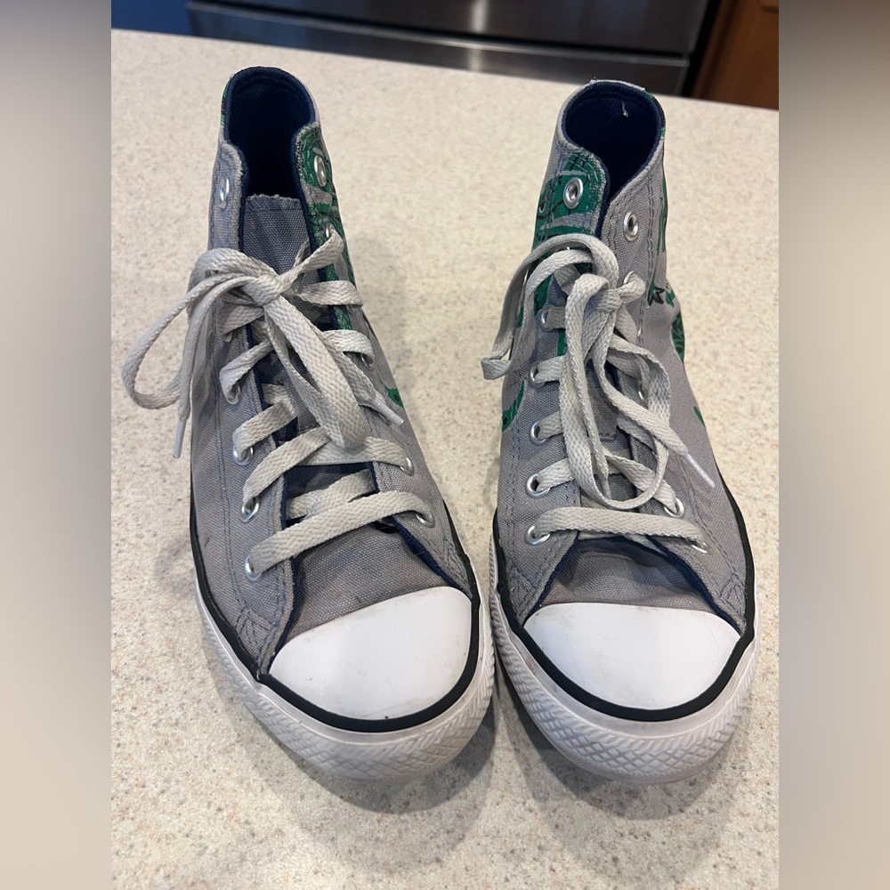 Converse All Star High Top Kids Size 3 Dinosaur Shoes Gray Green Canvas rare - Picture 10 of 14